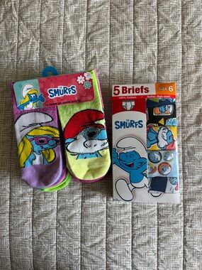Kids' Colorful Smurf Socks and Briefs Set - Size 6 Briefs